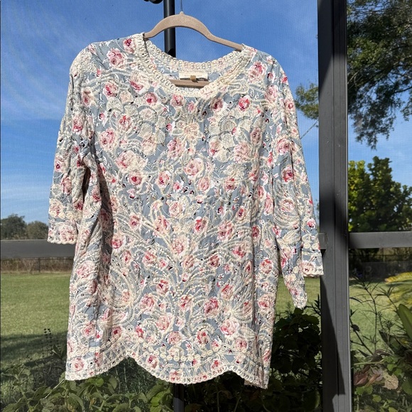 Solitaire Tops - Anthology Solitaire embroidered boho floral cottagecore fairy Blouse